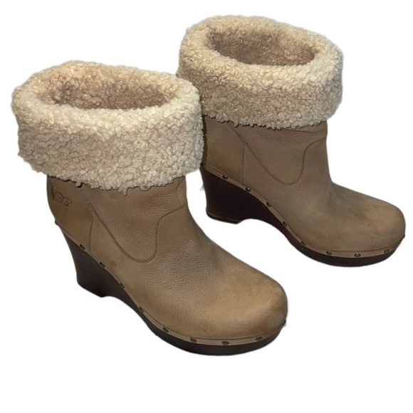 Ugg Carnegie Beige Nubuck Shearling Lined Wedge Boots Size 10 GUC - Picture 5 of 15